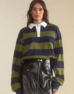 Cynthia Rowley Ardie Striped Rugby Shirt GRNVY Online