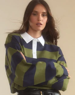 Cynthia Rowley Ardie Striped Rugby Shirt GRNVY Online