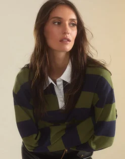 Cynthia Rowley Ardie Striped Rugby Shirt GRNVY Online
