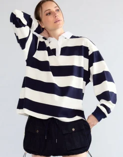 Cynthia Rowley Ardie Striped Rugby Shirt NVYWHT Discount
