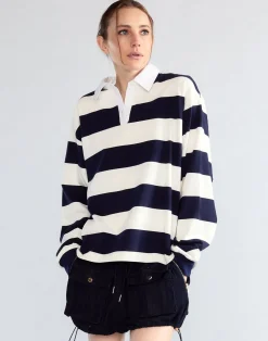 Cynthia Rowley Ardie Striped Rugby Shirt NVYWHT Discount