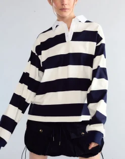 Cynthia Rowley Ardie Striped Rugby Shirt NVYWHT Discount