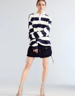 Cynthia Rowley Ardie Striped Rugby Shirt NVYWHT Discount