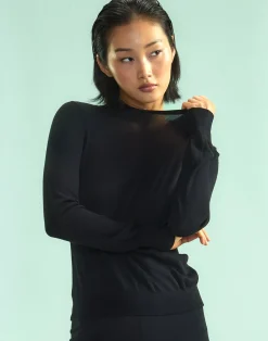 Cynthia Rowley Aspen Crewneck Knit Top BLACK Best