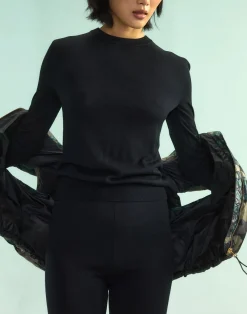 Cynthia Rowley Aspen Crewneck Knit Top BLACK Best