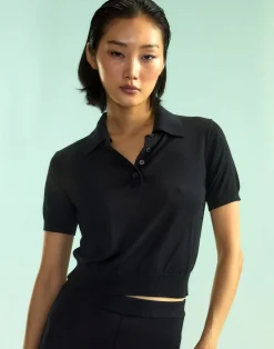Cynthia Rowley Aspen Knit Polo BLACK Sale