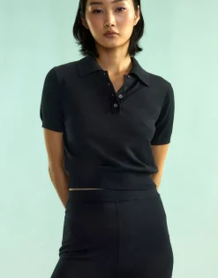 Cynthia Rowley Aspen Knit Polo BLACK Sale