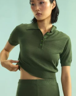 Cynthia Rowley Aspen Knit Polo DRKGR Best