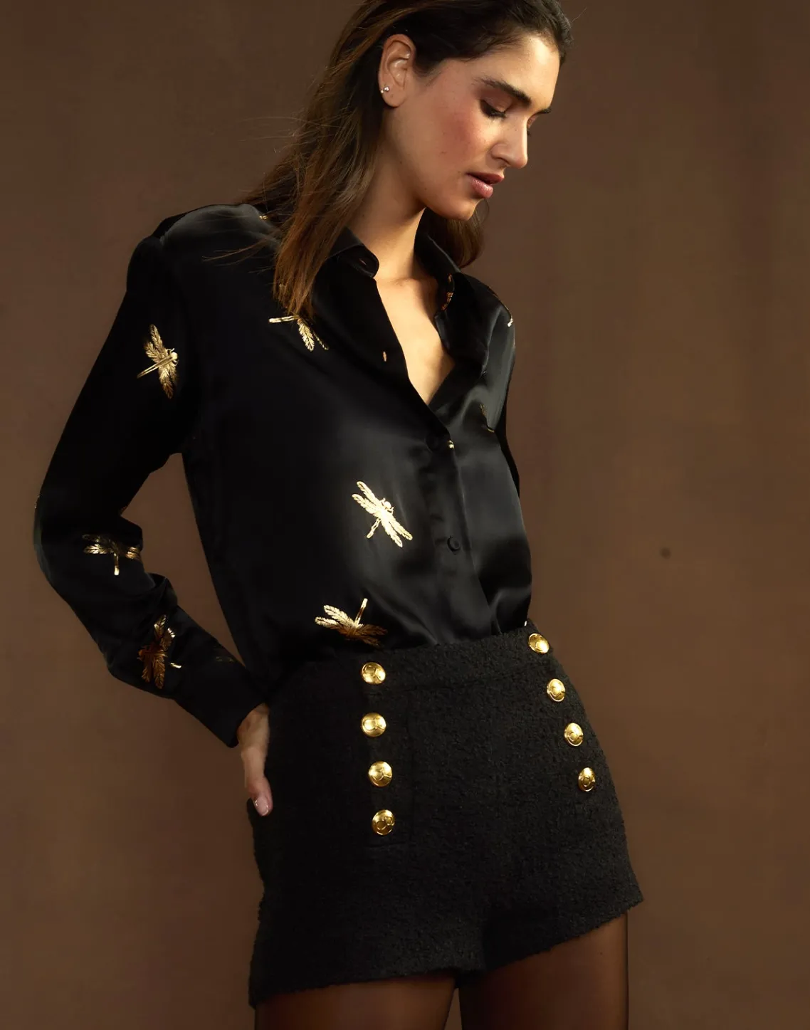 Cynthia Rowley Bardot Bouclé Shorts BLACK New