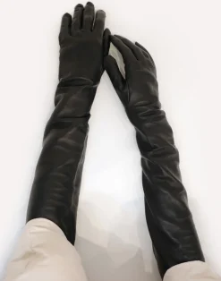 Cynthia Rowley Bea Long Leather Gloves BLACK Best