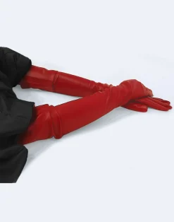 Cynthia Rowley Bea Long Leather Gloves Red Hot