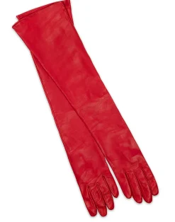 Cynthia Rowley Bea Long Leather Gloves Red Hot