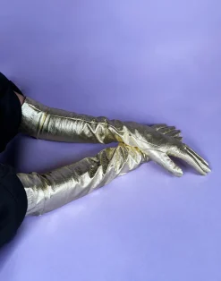 Cynthia Rowley Bea Long Metallic Leather Gloves Sale