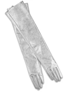 Cynthia Rowley Bea Long Metallic Leather Gloves Metallic Silver Hot