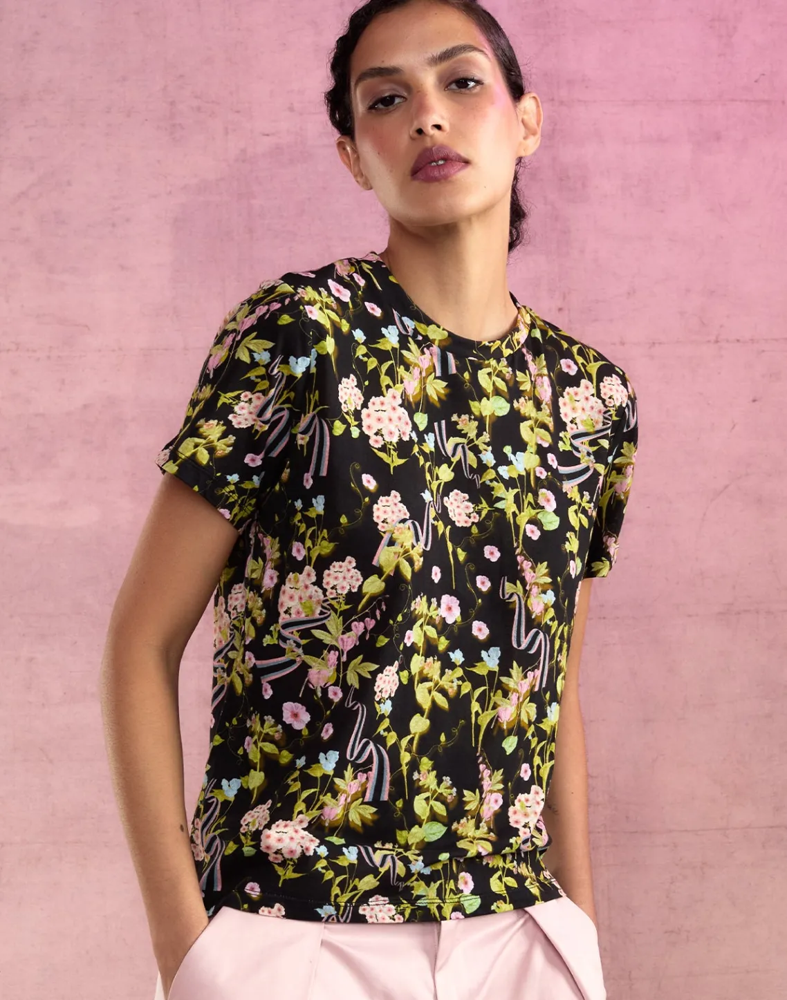 Cynthia Rowley Bloom Tee BLKFL Outlet