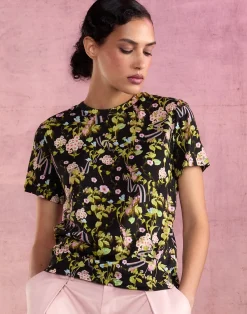 Cynthia Rowley Bloom Tee BLKFL Outlet