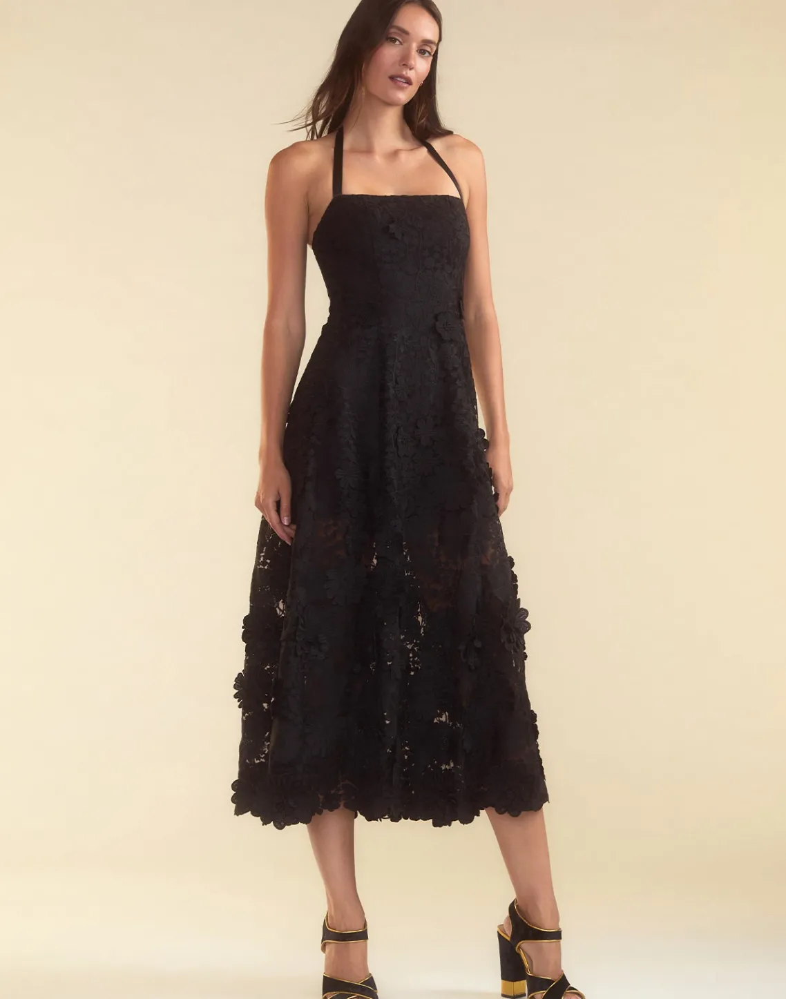 Cynthia Rowley Blooming Lace Halter Dress BLACK Clearance
