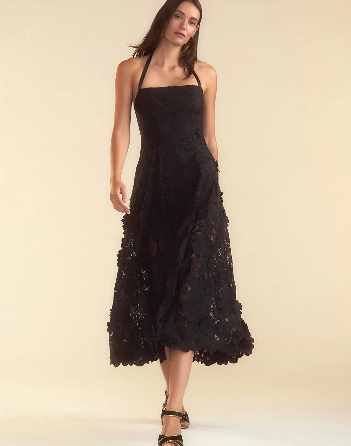 Cynthia Rowley Blooming Lace Halter Dress BLACK Clearance