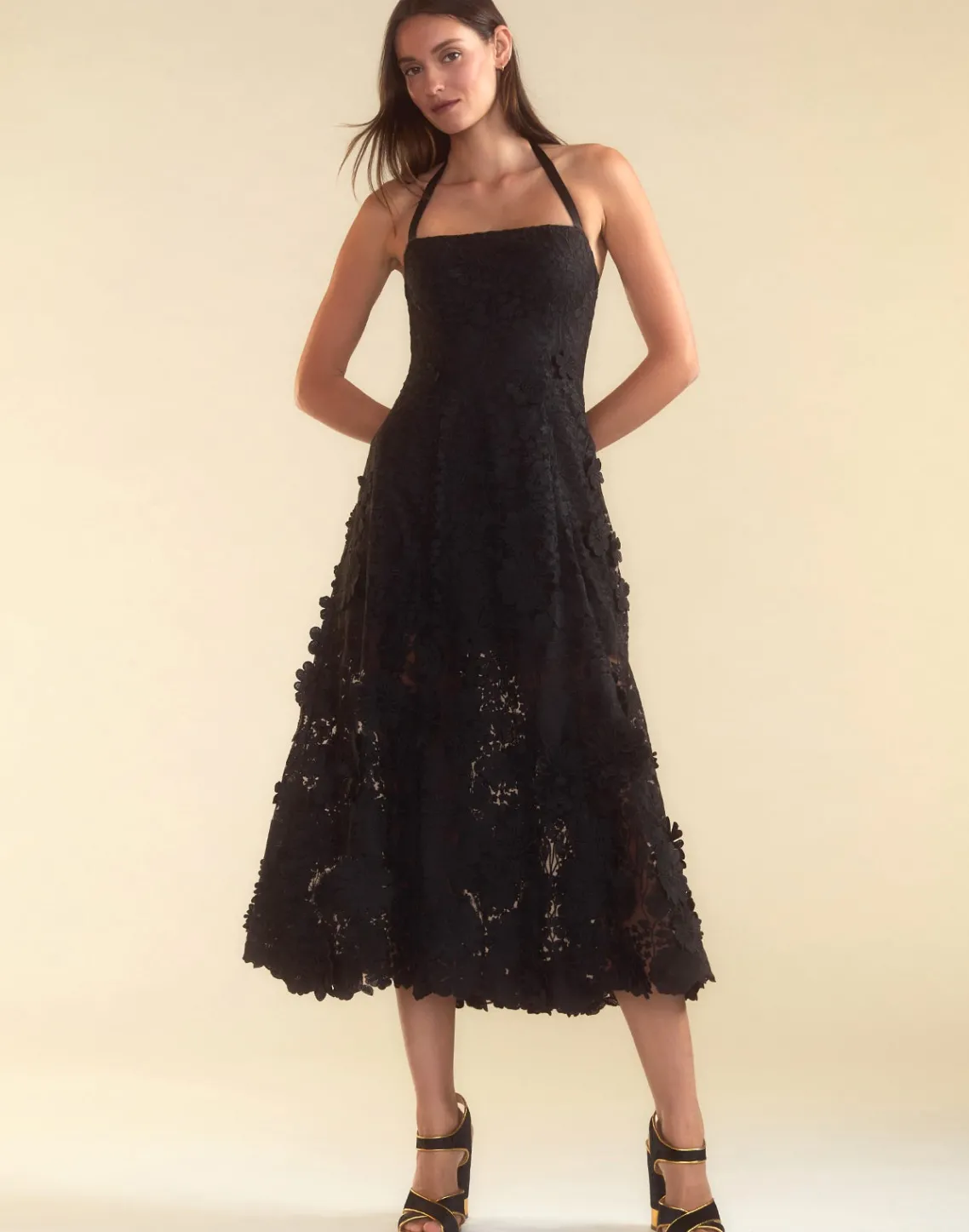 Cynthia Rowley Blooming Lace Halter Dress BLACK Clearance