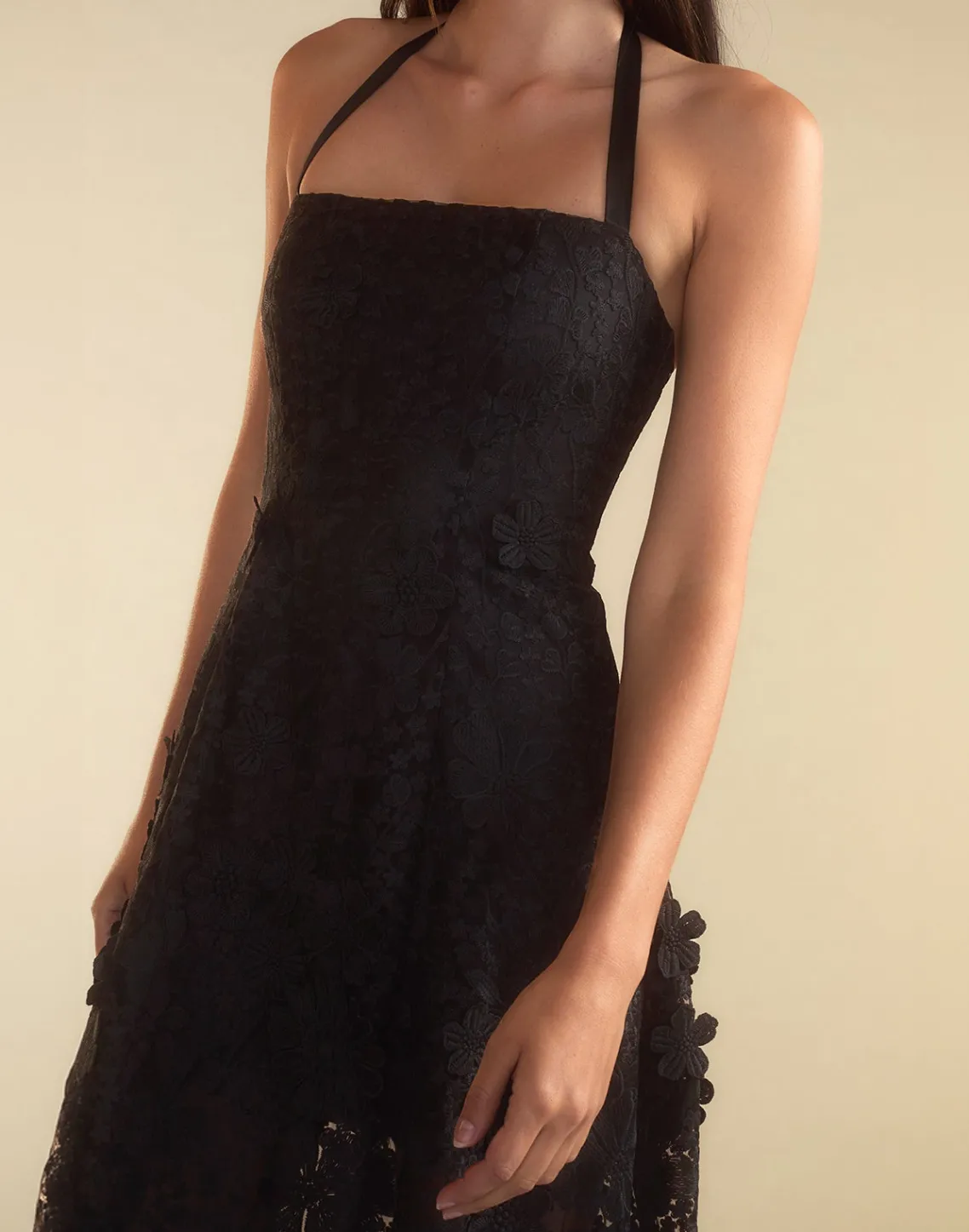 Cynthia Rowley Blooming Lace Halter Dress BLACK Clearance