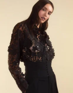 Cynthia Rowley Blooming Lace Shirt BLACK Clearance