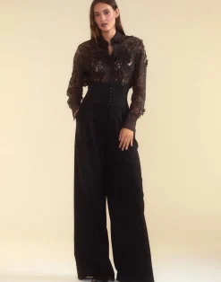 Cynthia Rowley Blooming Lace Shirt BLACK Clearance