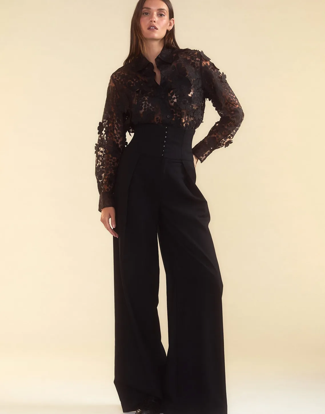 Cynthia Rowley Blooming Lace Shirt BLACK Clearance