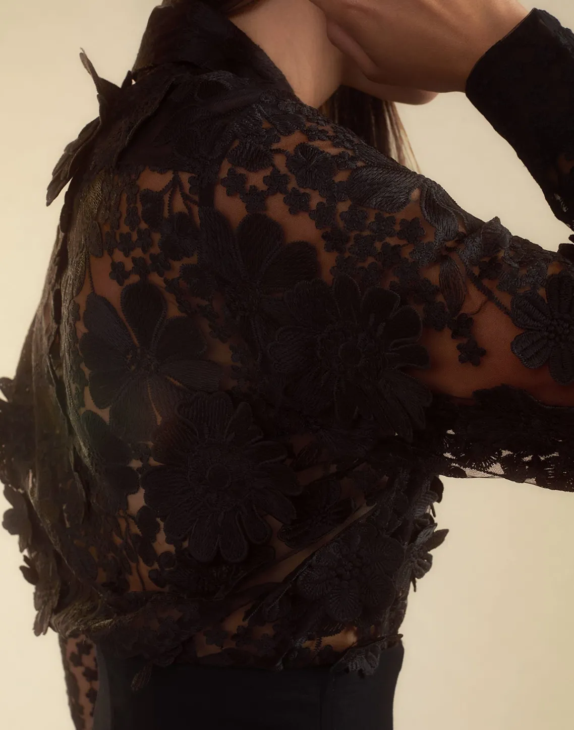 Cynthia Rowley Blooming Lace Shirt BLACK Clearance