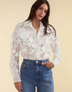 Cynthia Rowley Blooming Lace Shirt White New