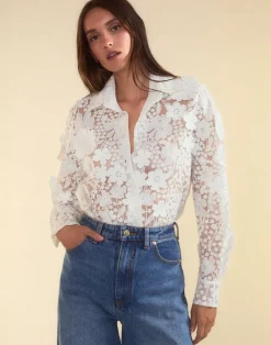 Cynthia Rowley Blooming Lace Shirt White New
