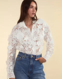 Cynthia Rowley Blooming Lace Shirt White New