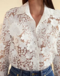 Cynthia Rowley Blooming Lace Shirt White New