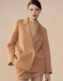 Cynthia Rowley Bonded Pick Stitch Jacket Tan Hot