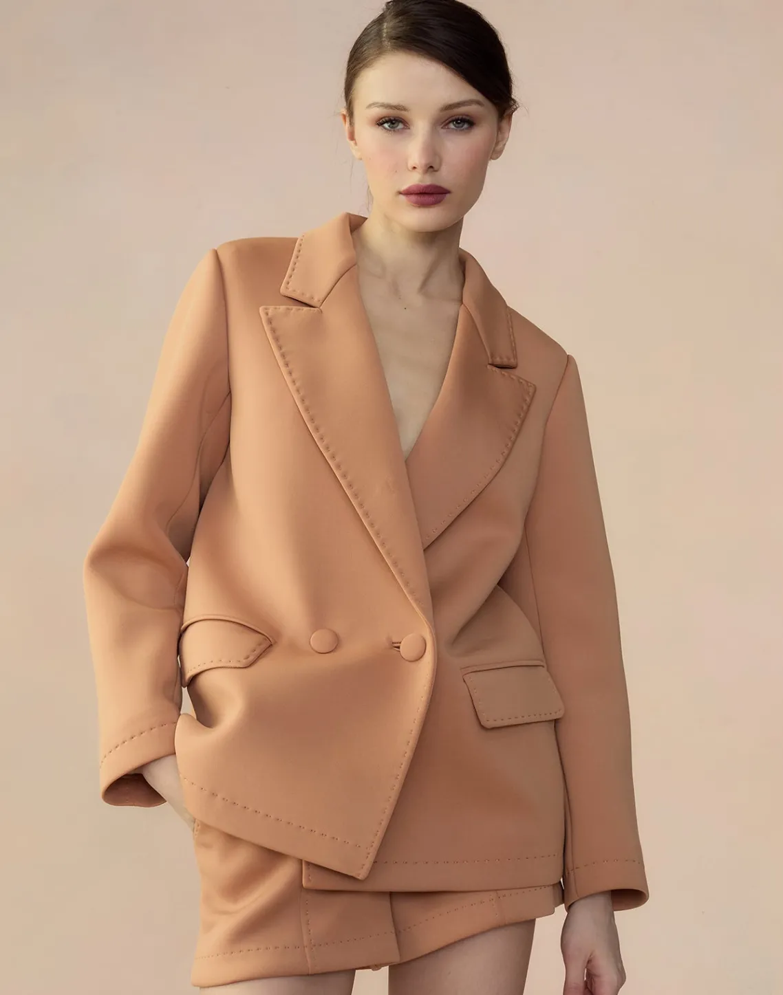 Cynthia Rowley Bonded Pick Stitch Jacket Tan Hot