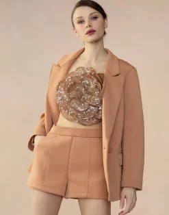 Cynthia Rowley Bonded Pick Stitch Jacket Tan Hot