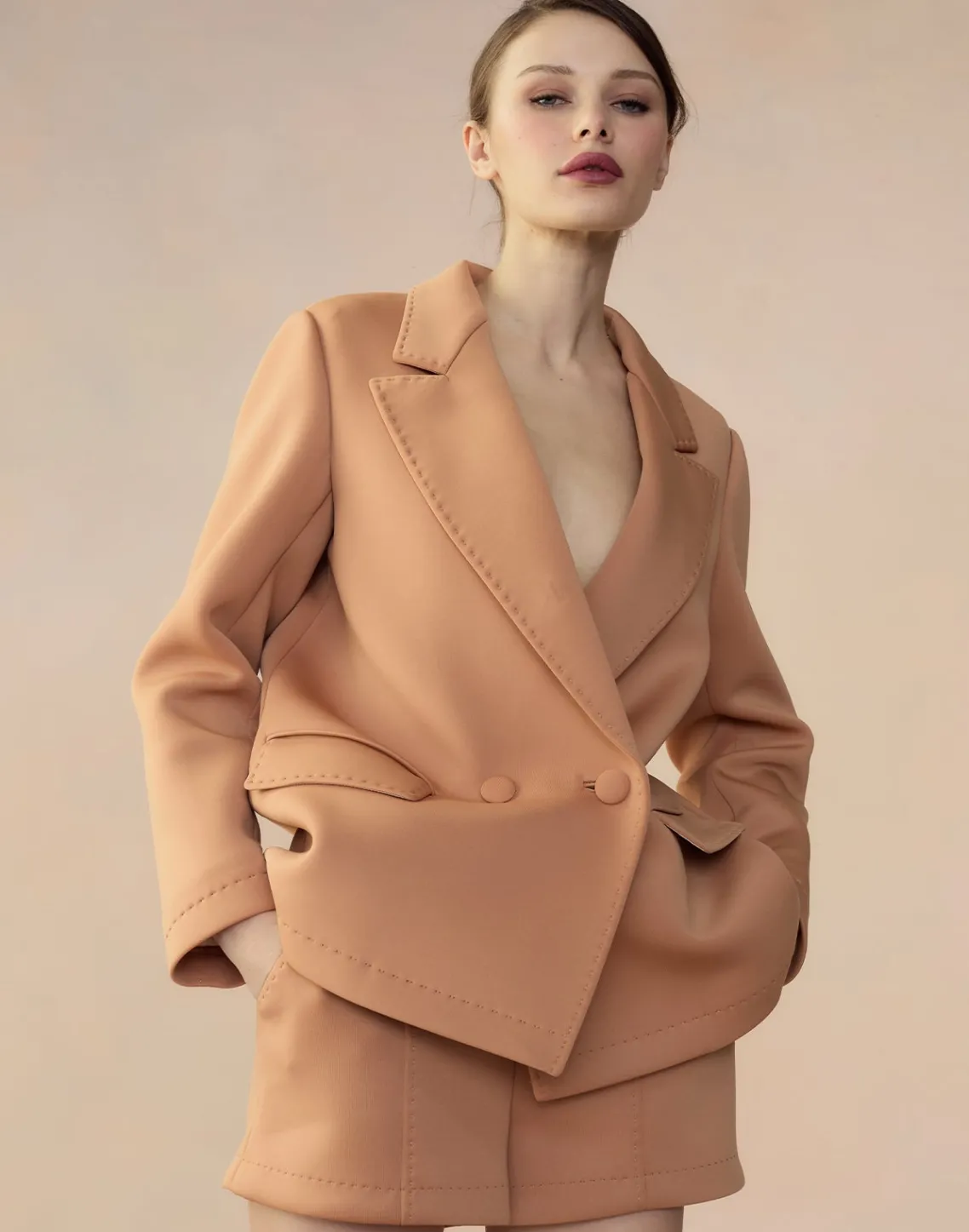 Cynthia Rowley Bonded Pick Stitch Jacket Tan Hot