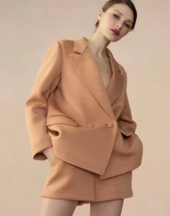 Cynthia Rowley Bonded Pick Stitch Jacket Tan Hot