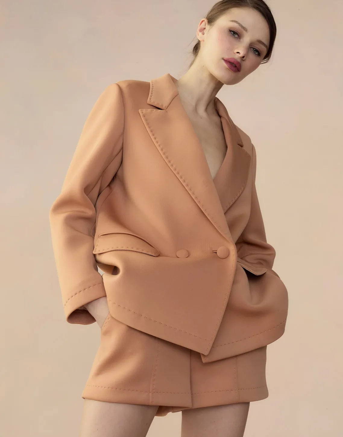 Cynthia Rowley Bonded Pick Stitch Jacket Tan Hot