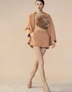 Cynthia Rowley Bonded Pick Stitch Shorts Tan Best