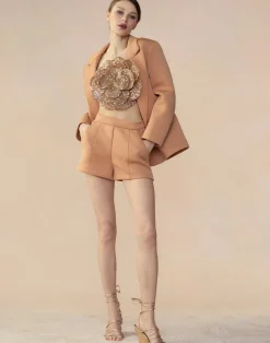 Cynthia Rowley Bonded Pick Stitch Shorts Tan Best