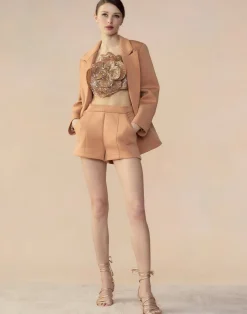 Cynthia Rowley Bonded Pick Stitch Shorts Tan Best