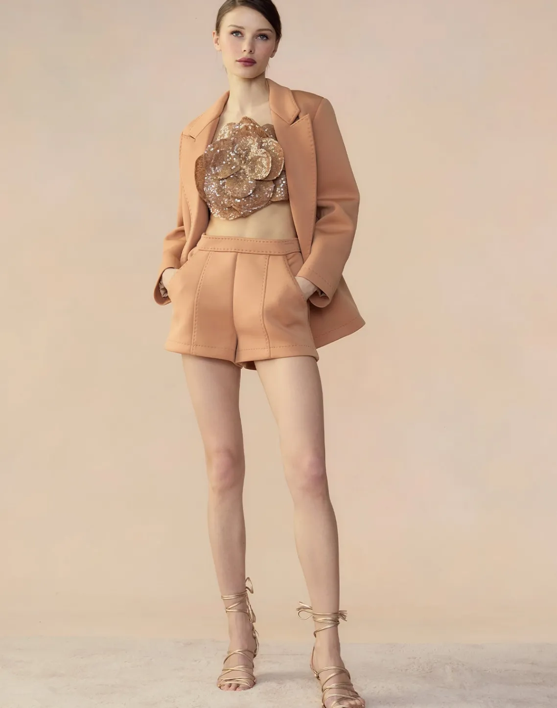 Cynthia Rowley Bonded Pick Stitch Shorts Tan Best