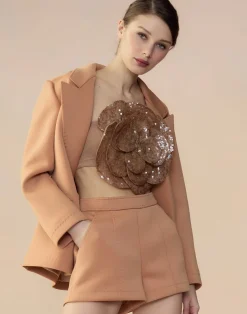 Cynthia Rowley Bonded Pick Stitch Shorts Tan Best