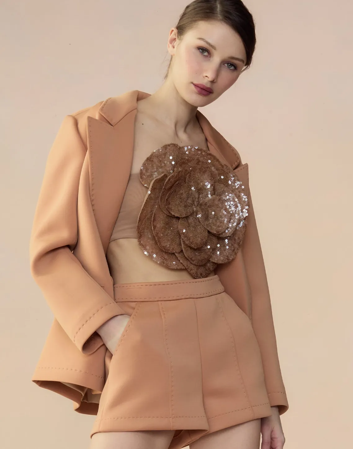 Cynthia Rowley Bonded Pick Stitch Shorts Tan Best