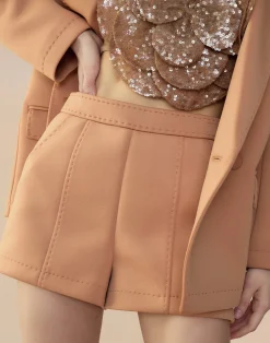 Cynthia Rowley Bonded Pick Stitch Shorts Tan Best