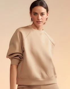 Cynthia Rowley Bonded Pullover Sweatshirt CAMEL Online