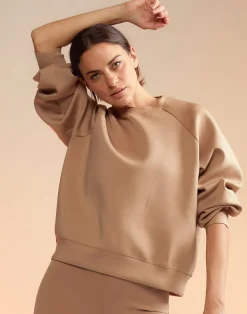 Cynthia Rowley Bonded Pullover Sweatshirt CAMEL Online