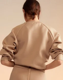 Cynthia Rowley Bonded Pullover Sweatshirt CAMEL Online