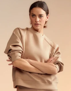 Cynthia Rowley Bonded Pullover Sweatshirt CAMEL Online