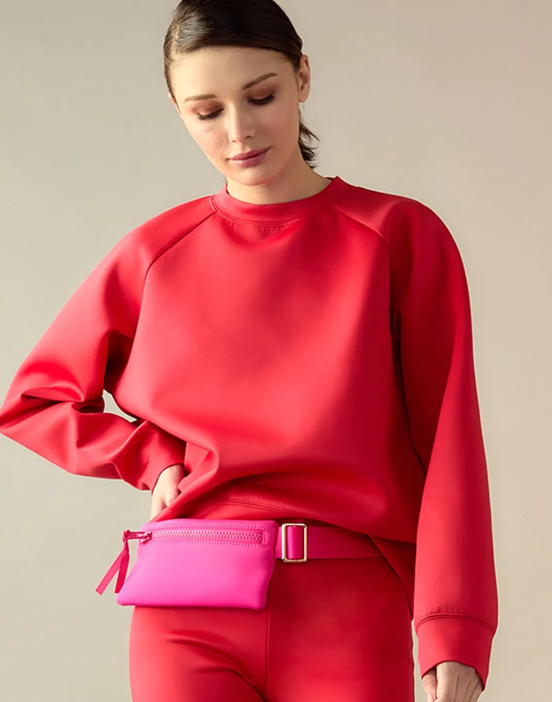 Cynthia Rowley Bonded Pullover Sweatshirt Red Sale